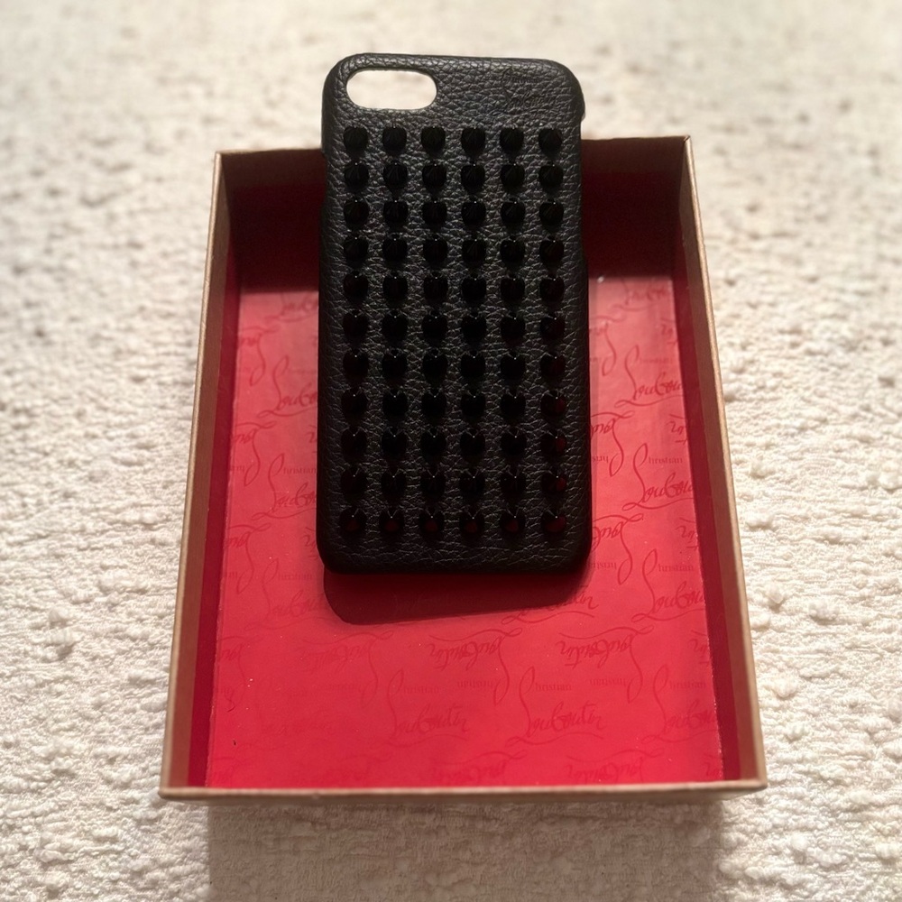 Christian Louboutin iPhone Case in Signature Black Studded Leather Style